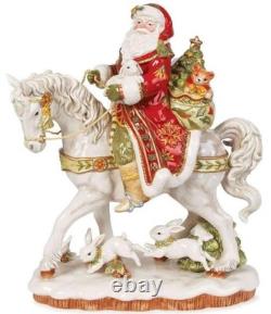 Fitz & Floyd Damask Holiday Santa on Horse Extra-Large Figurine