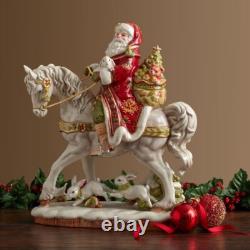 Fitz & Floyd Damask Holiday Santa on Horse Extra-Large Figurine