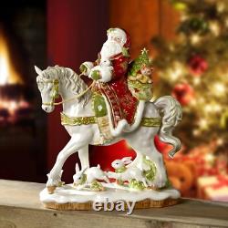 Fitz & Floyd Damask Holiday Santa on Horse Extra-Large Figurine