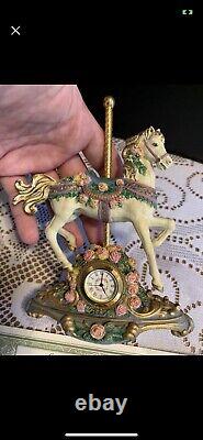 Franklin Mint Crystal Rose Lead Crystal Figure and Porcelain Carousel Rose Clock