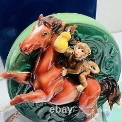 Franz Porcelain Horse Figurine Monkey Riding Hand Painted COA Box Rare