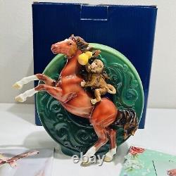 Franz Porcelain Horse Figurine Monkey Riding Hand Painted Glossy Home Decor Box
