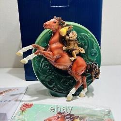Franz Porcelain Horse Figurine Monkey Riding Hand Painted Glossy Home Decor Box