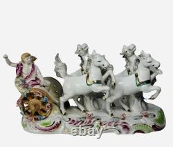 German Chariot And Horses Statue Figurine Handpainted Porcelain Vintage 1950's