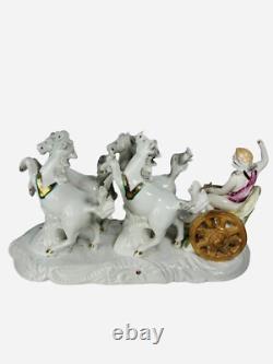 German Chariot And Horses Statue Figurine Handpainted Porcelain Vintage 1950's