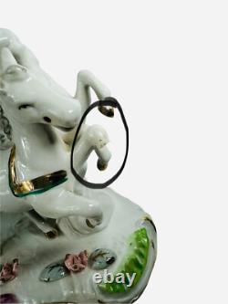 German Chariot And Horses Statue Figurine Handpainted Porcelain Vintage 1950's