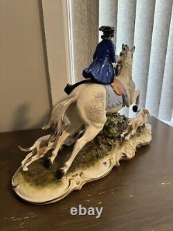German Dresden Ackermann & Fritze Porcelain Group Figure Lady on the Horse