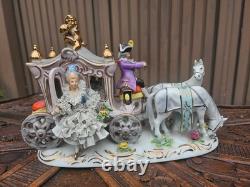 German Dresden porcelain princess Carriage coach horses statue