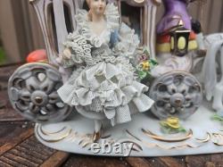 German Dresden porcelain princess Carriage coach horses statue