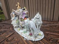 German Dresden porcelain princess Carriage coach horses statue