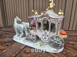 German Dresden porcelain princess Carriage coach horses statue