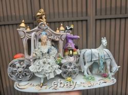 German Dresden porcelain princess Carriage coach horses statue