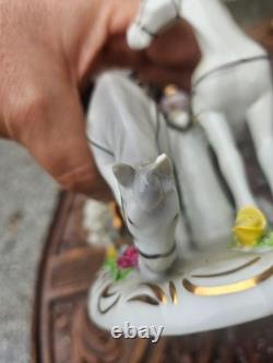 German Dresden porcelain princess Carriage coach horses statue
