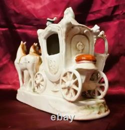 German Porcelain Figurine Two-Horse Drawn Carriage Scene Antique