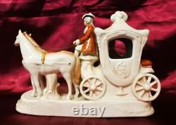 German Porcelain Figurine Two-Horse Drawn Carriage Scene Antique