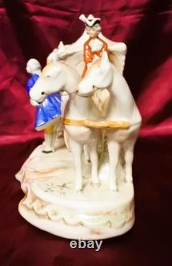 German Porcelain Figurine Two-Horse Drawn Carriage Scene Antique