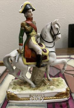 German Porcelain Military Figurine Mounted on Horse Bessieres Scheibe Alsbach