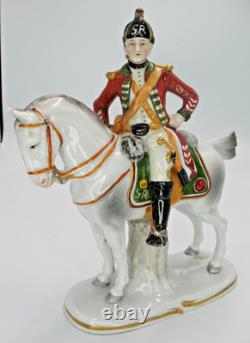 German Sitzendorf Napoleonic Soldier & Horse Figurine Dragoons 1760 c1924-25