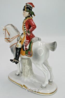 German Sitzendorf Napoleonic Soldier & Horse Figurine Dragoons 1760 c1924-25
