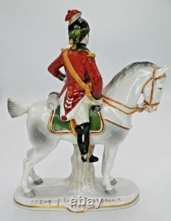 German Sitzendorf Napoleonic Soldier & Horse Figurine Dragoons 1760 c1924-25
