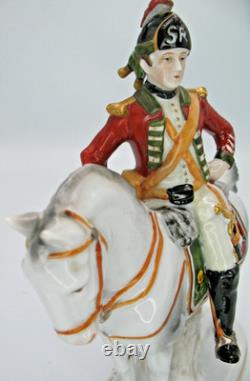 German Sitzendorf Napoleonic Soldier & Horse Figurine Dragoons 1760 c1924-25