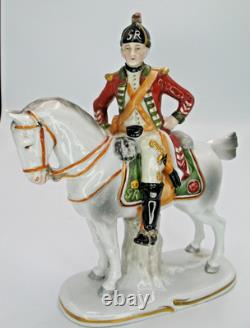 German Sitzendorf Napoleonic Soldier & Horse Figurine Dragoons 1760 c1924-25