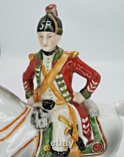 German Sitzendorf Napoleonic Soldier & Horse Figurine Dragoons 1760 c1924-25