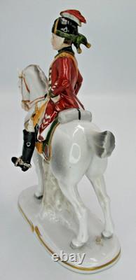 German Sitzendorf Napoleonic Soldier & Horse Figurine Dragoons 1760 c1924-25