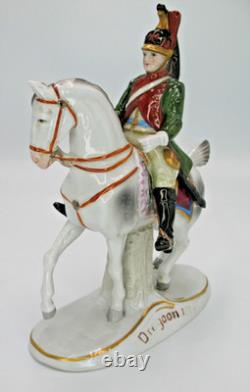 German Sitzendorf Porcelain Napoleonic Soldier & Horse Figurine Dragoon 1804