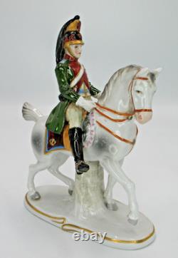 German Sitzendorf Porcelain Napoleonic Soldier & Horse Figurine Dragoon 1804