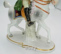 German Sitzendorf Porcelain Napoleonic Soldier & Horse Figurine Dragoon 1804