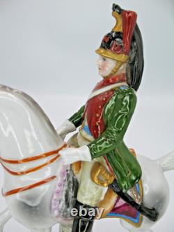 German Sitzendorf Porcelain Napoleonic Soldier & Horse Figurine Dragoon 1804