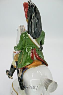 German Sitzendorf Porcelain Napoleonic Soldier & Horse Figurine Dragoon 1804
