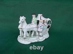 German VTG porcelain figurines Victorian couple & horse carriage Oftriart