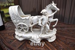 German vintage bisque porcelain statue vase horse chariot figurine