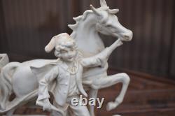 German vintage bisque porcelain statue vase horse chariot figurine