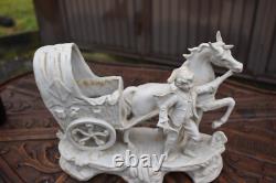 German vintage bisque porcelain statue vase horse chariot figurine