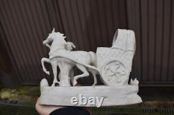 German vintage bisque porcelain statue vase horse chariot figurine