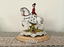 Germany Sitzendorf style Porcelain Lady on Horse Figurine, 18th Century Attire