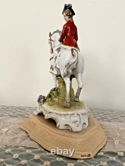 Germany Sitzendorf style Porcelain Lady on Horse Figurine, 18th Century Attire