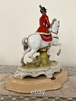 Germany Sitzendorf style Porcelain Lady on Horse Figurine, 18th Century Attire