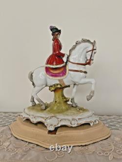 Germany Sitzendorf style Porcelain Lady on Horse Figurine, 18th Century Attire
