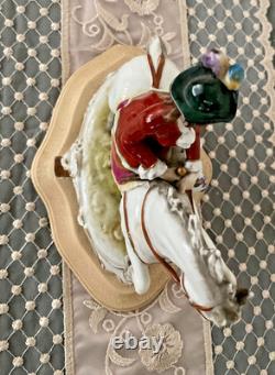 Germany Sitzendorf style Porcelain Lady on Horse Figurine, 18th Century Attire