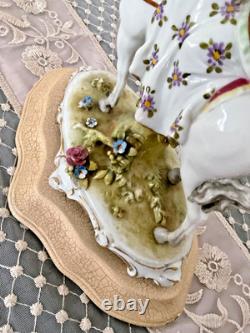 Germany Sitzendorf style Porcelain Lady on Horse Figurine, 18th Century Attire