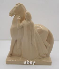 Geza Devegh Beige Porcelain Art Deco Horse & Maiden Figurine Lamberton Scammell