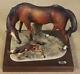 Giuseppe Armani Italy Ceramic Horse Statue Figurine Mare & Foal Wood Base Mint