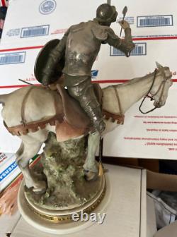 Giuseppe Cappe Figurine Armored Knight Riding Horse Glazed Porcelain Sculpture