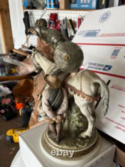 Giuseppe Cappe Figurine Armored Knight Riding Horse Glazed Porcelain Sculpture