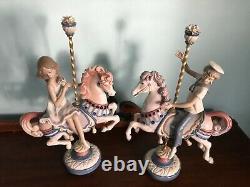 Gorgeous LLADRO PORCELAIN Statues Figurines 2pcs BOY GIRL CAROUSEL Horses