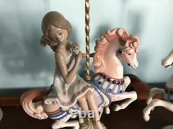 Gorgeous LLADRO PORCELAIN Statues Figurines 2pcs BOY GIRL CAROUSEL Horses